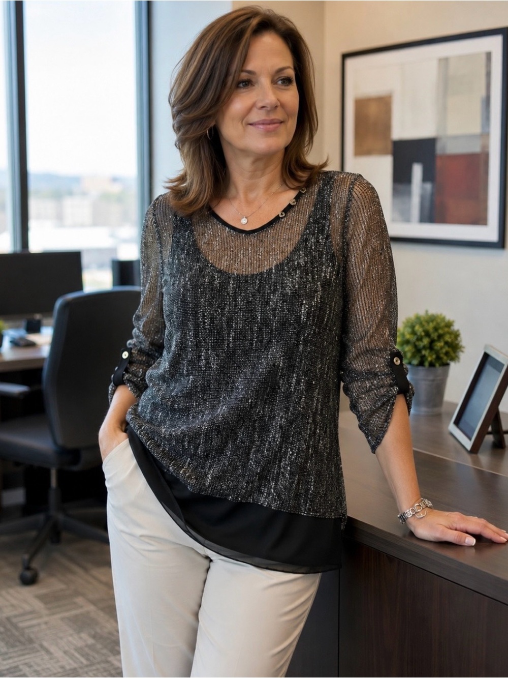 Black & white mesh 2 piece tunic top